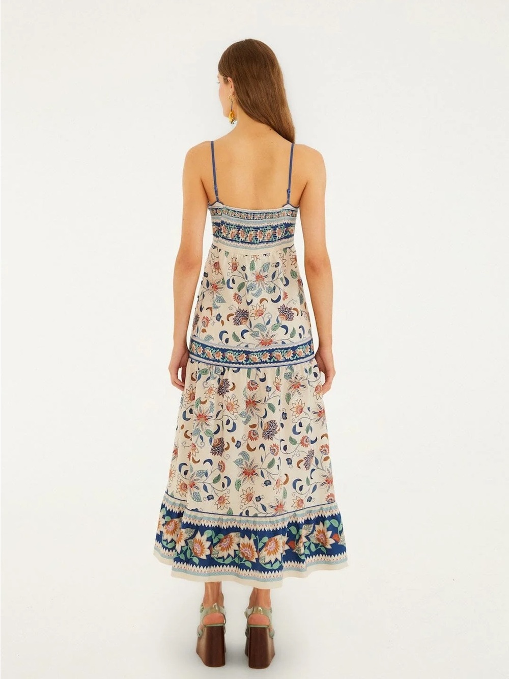 FARM Rio Cream Floral Maxi Dress with Blue Bands - Picture 3 of 4